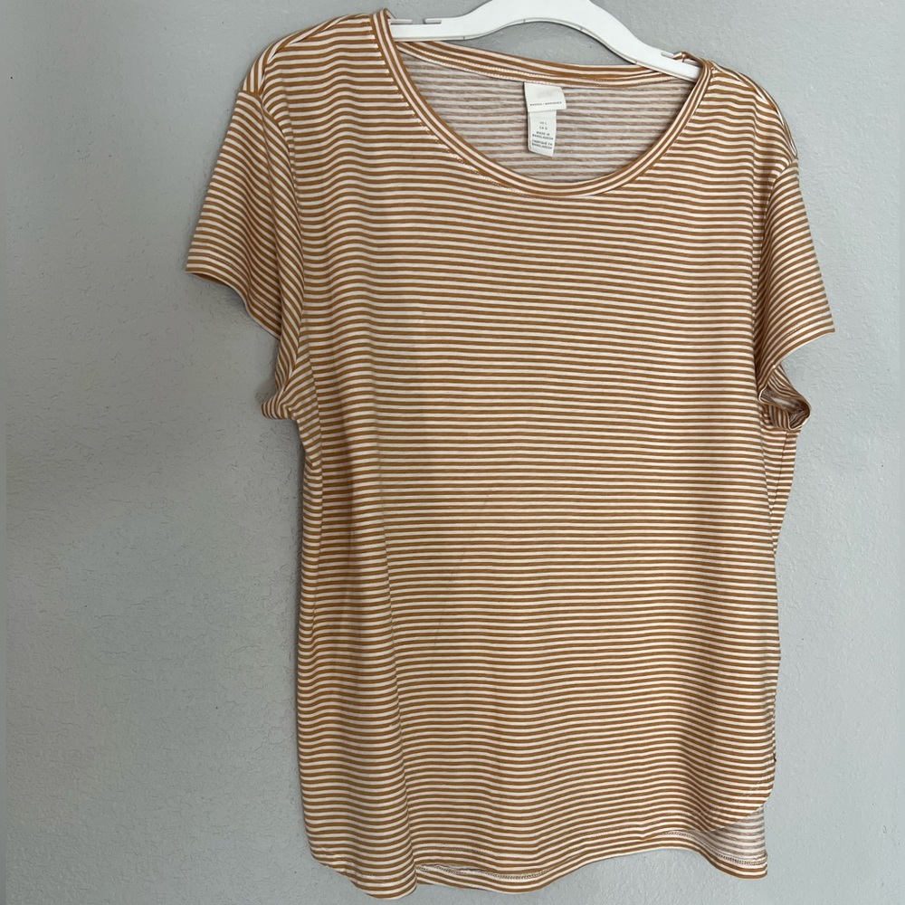 H&M Short Sleeve Scoop Neck Stripe Tee in MUSTARD GOLD & White 100 % COTTON